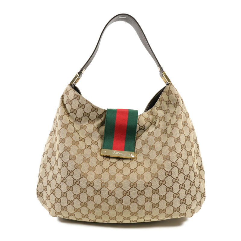 GUCCI 帆布GG Web Hobo金扣肩背袋-0