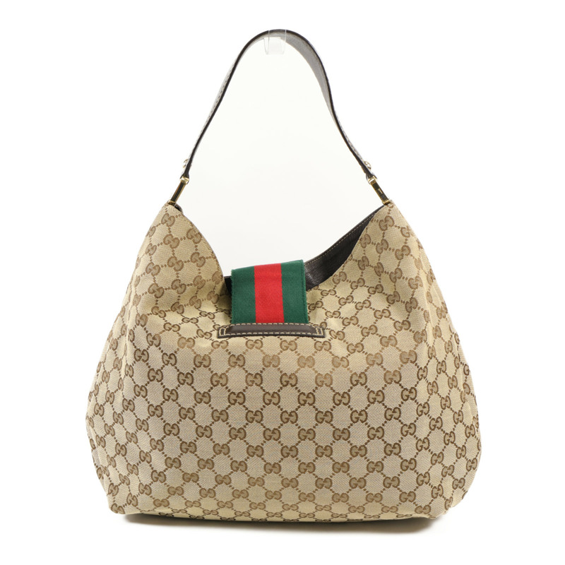 GUCCI 帆布GG Web Hobo金扣肩背袋-1