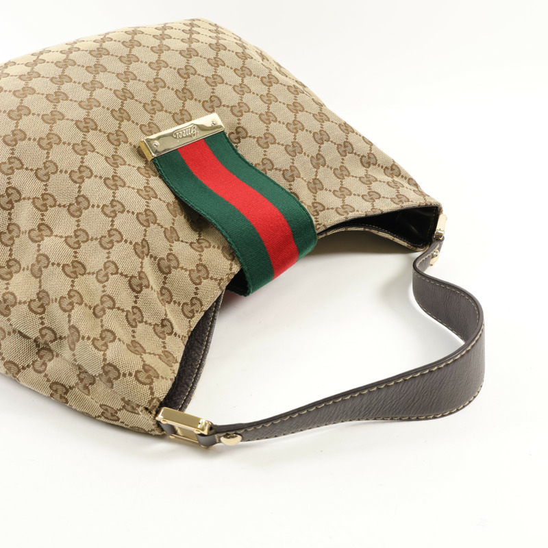 GUCCI 帆布GG Web Hobo金扣肩背袋-4