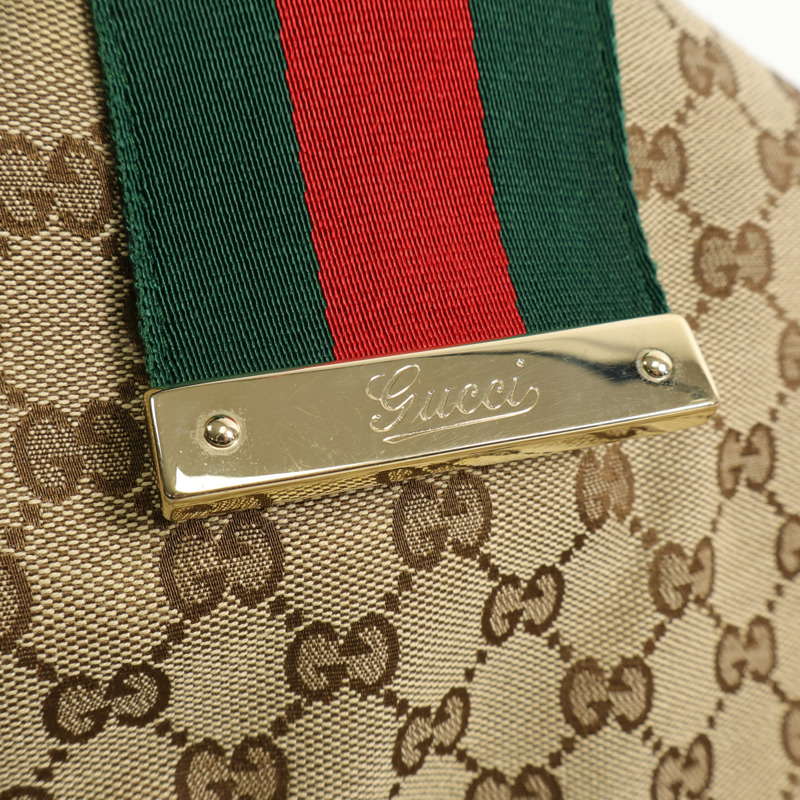 GUCCI 帆布GG Web Hobo金扣肩背袋-12