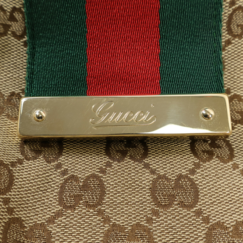 GUCCI 帆布GG Web Hobo金扣肩背袋-14
