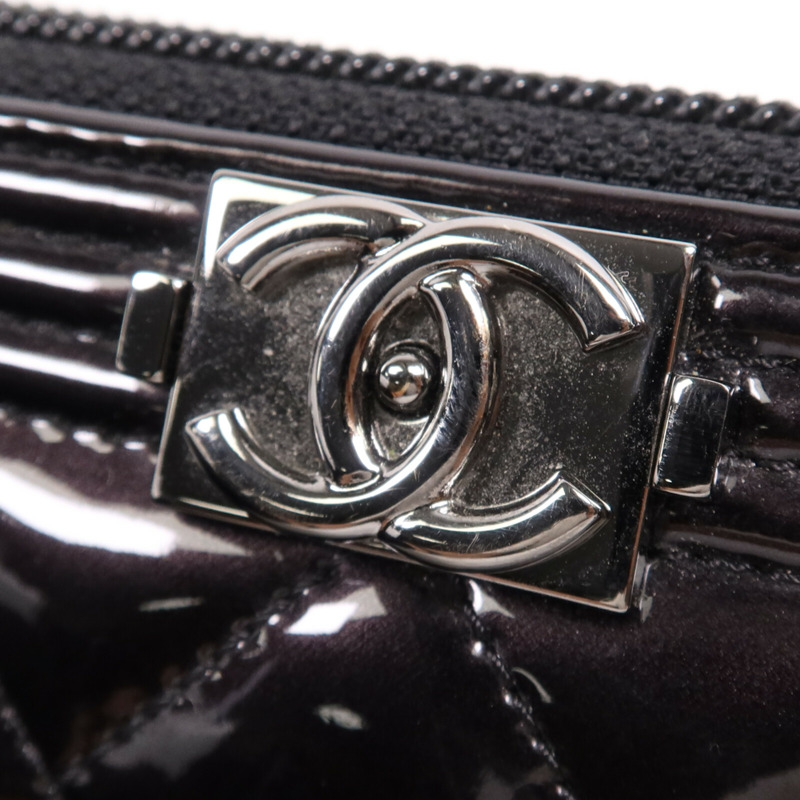 CHANEL 漆皮皮革Long Wallet銀扣長錢包-10