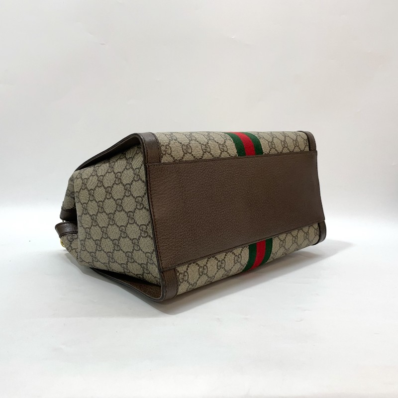 Gucci PVC咖牛皮金GG綠紅綠織帶Ophidia手提斜背托特包-6