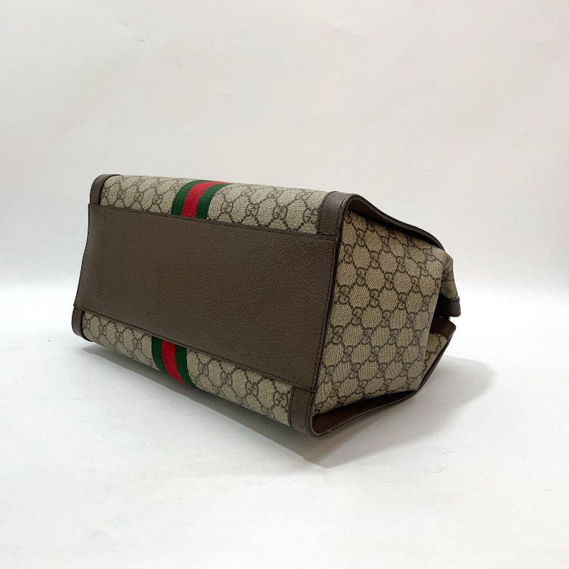 Gucci PVC咖牛皮金GG綠紅綠織帶Ophidia手提斜背托特包-7