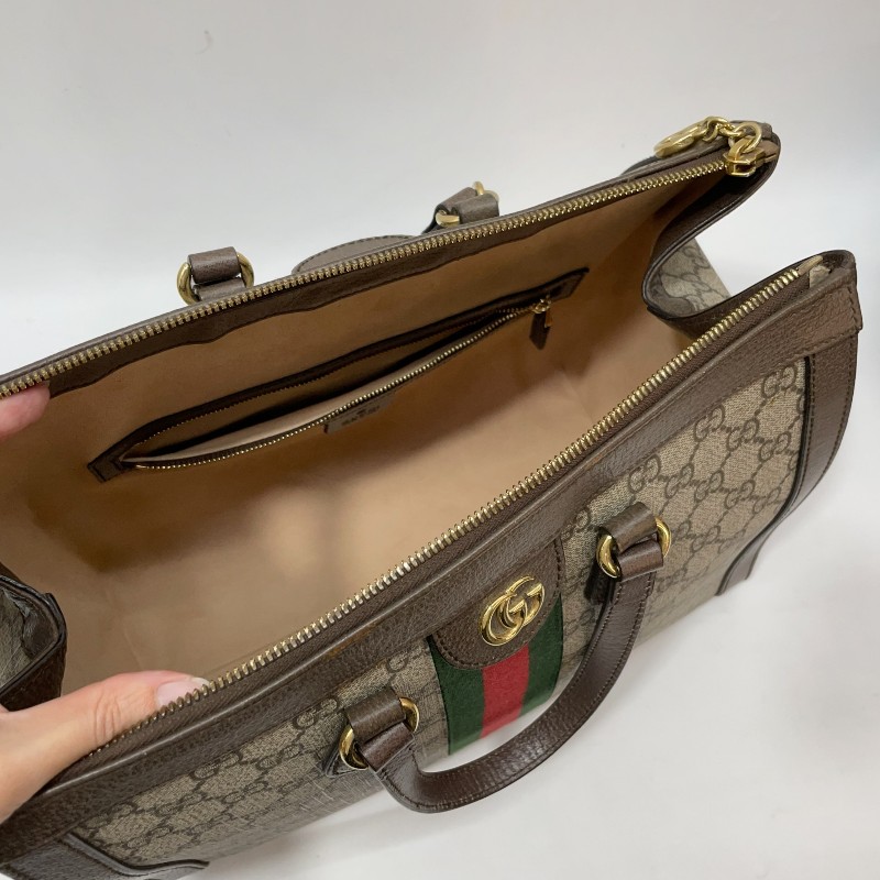 Gucci PVC咖牛皮金GG綠紅綠織帶Ophidia手提斜背托特包-8