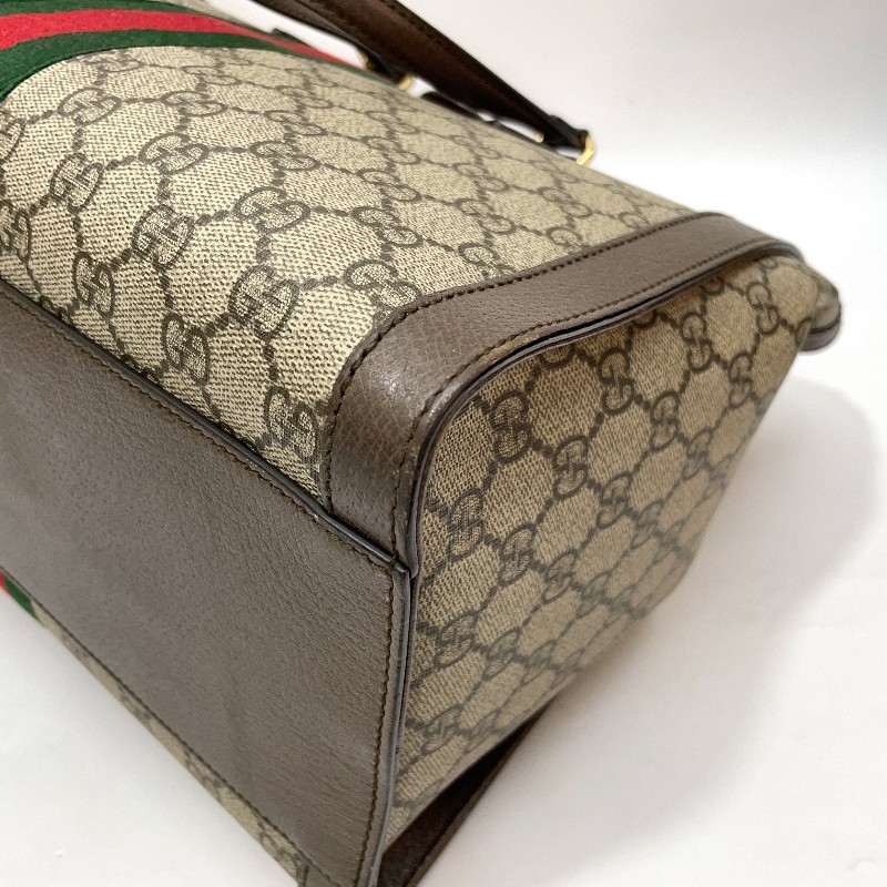 Gucci PVC咖牛皮金GG綠紅綠織帶Ophidia手提斜背托特包-11