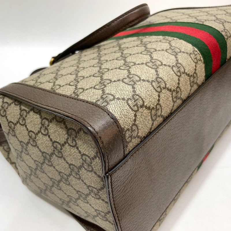Gucci PVC咖牛皮金GG綠紅綠織帶Ophidia手提斜背托特包-12