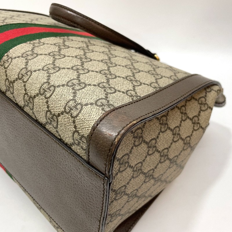 Gucci PVC咖牛皮金GG綠紅綠織帶Ophidia手提斜背托特包-13