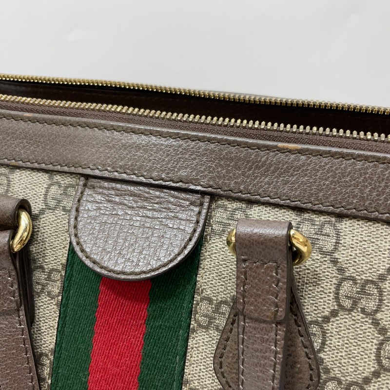 Gucci PVC咖牛皮金GG綠紅綠織帶Ophidia手提斜背托特包-14