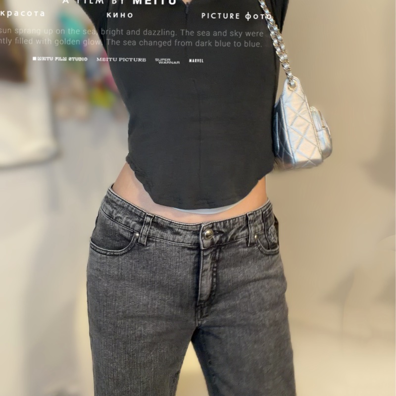 CHANEL 牛仔黑灰色🎆經典靴型褲-大Logo-3