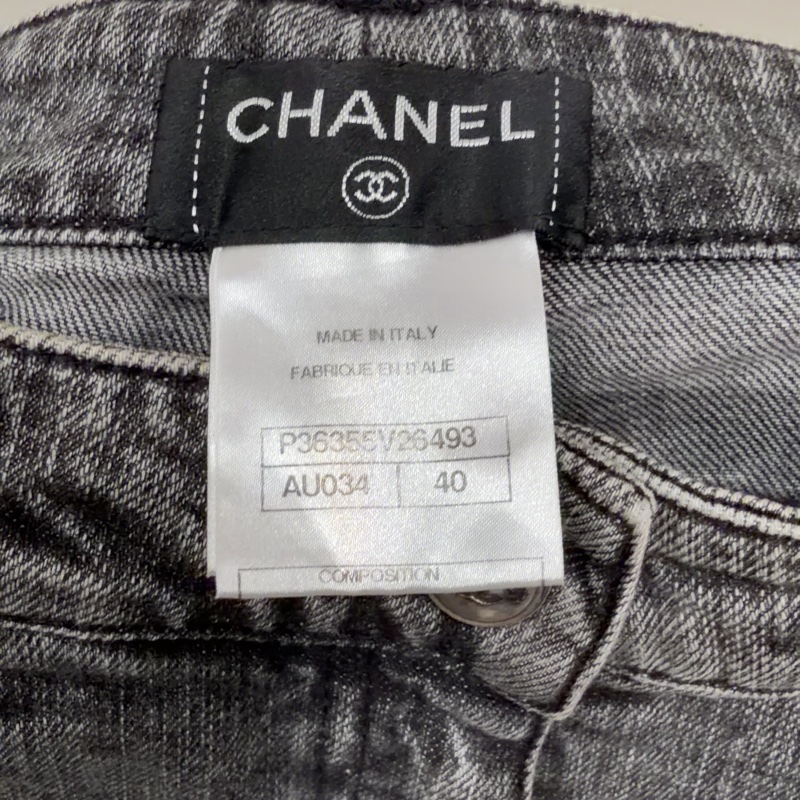 CHANEL 牛仔黑灰色🎆經典靴型褲-大Logo-8