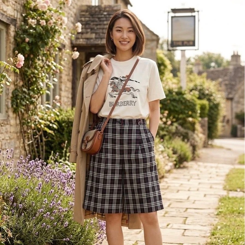 BURBERRY格紋五分褲-0