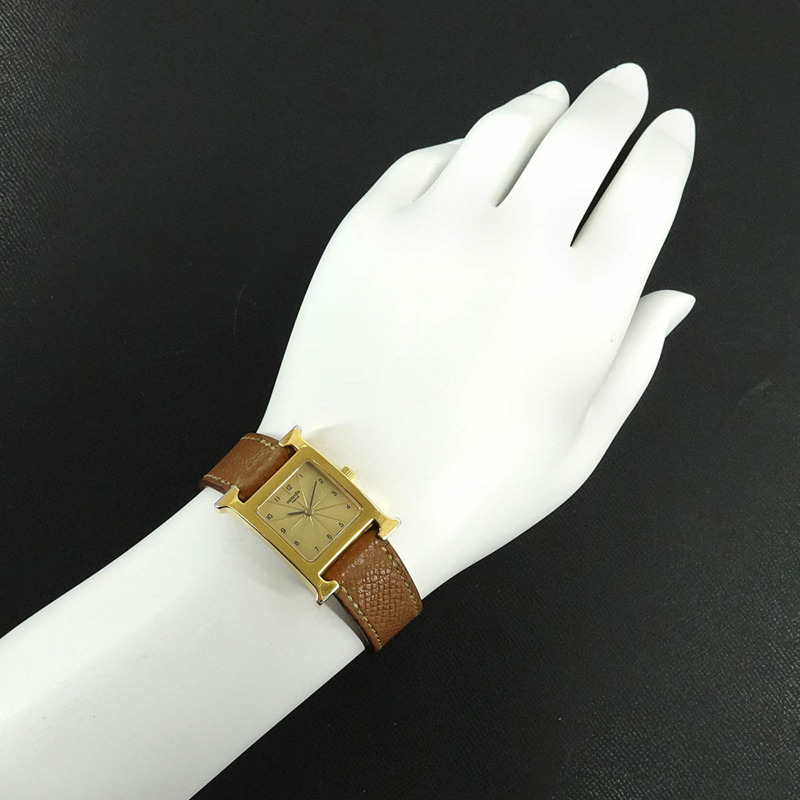 愛馬仕 H Watch HH1 201 女士金色石英錶-3