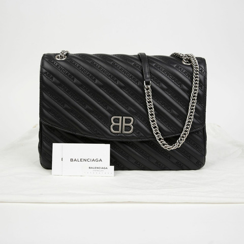 BALENCIAGA 501679 BB 絎縫大號圓形翻蓋肩斜背包