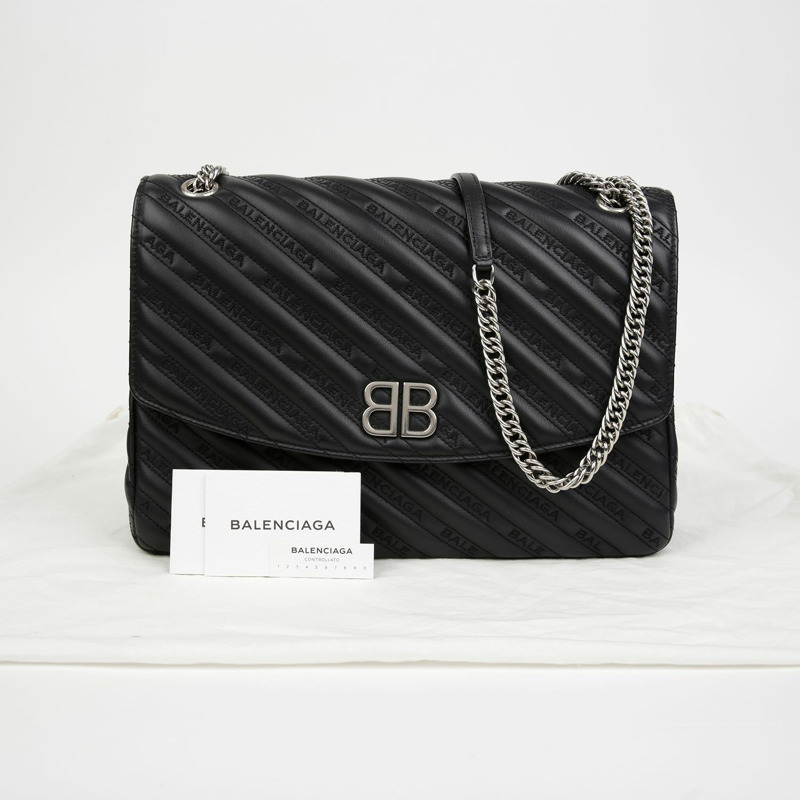 BALENCIAGA 501679 BB 絎縫大號圓形翻蓋肩斜背包-0