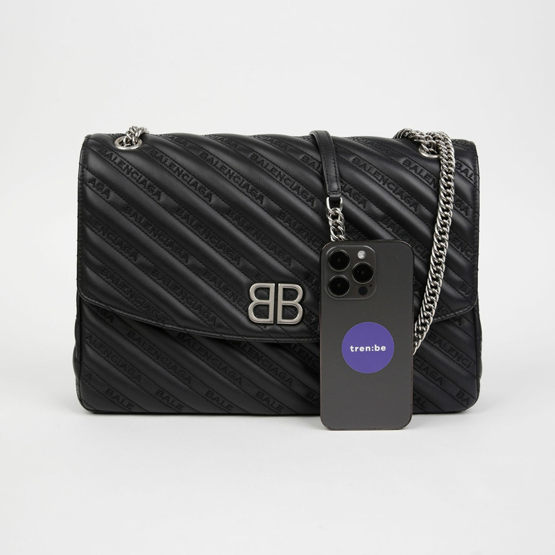 BALENCIAGA 501679 BB 絎縫大號圓形翻蓋肩斜背包-5