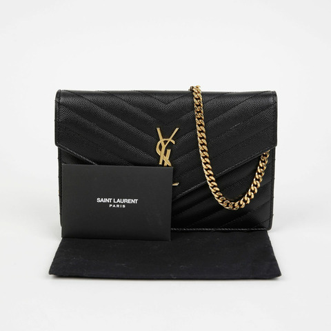 SAINT LAURENT 信封鏈條皮夾斜背包 393953