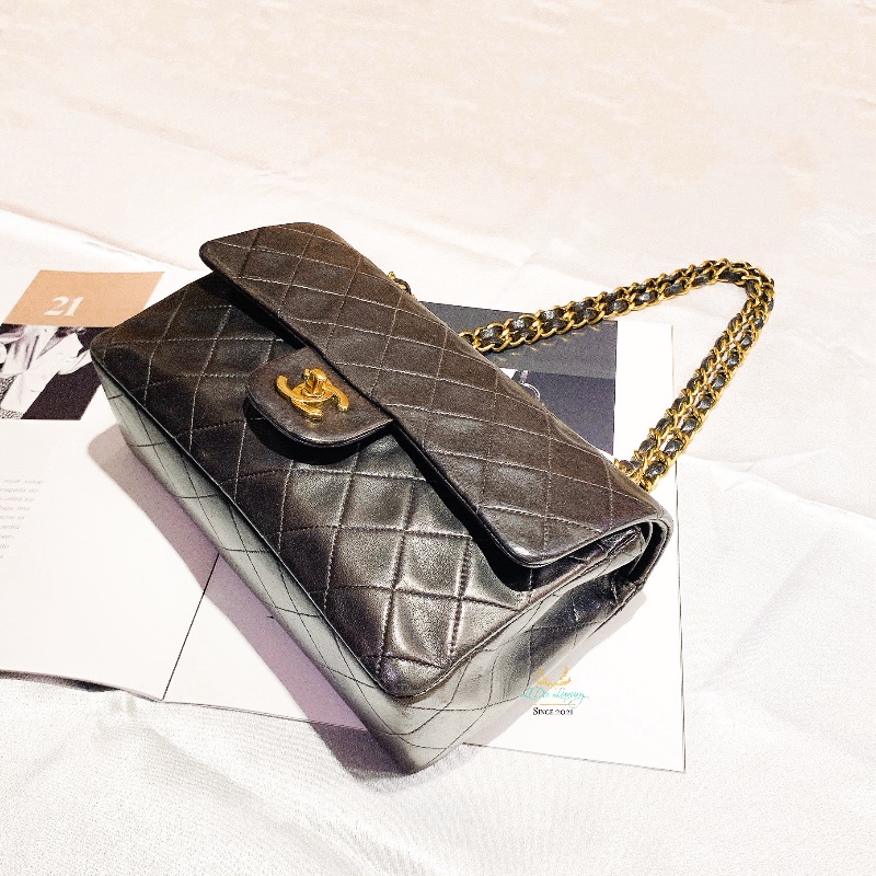 CHANEL 香奈兒 Vintage 老香 中古包 CF23 摩卡棕 x 金釦 口蓋包 晚宴包 COCO包-1