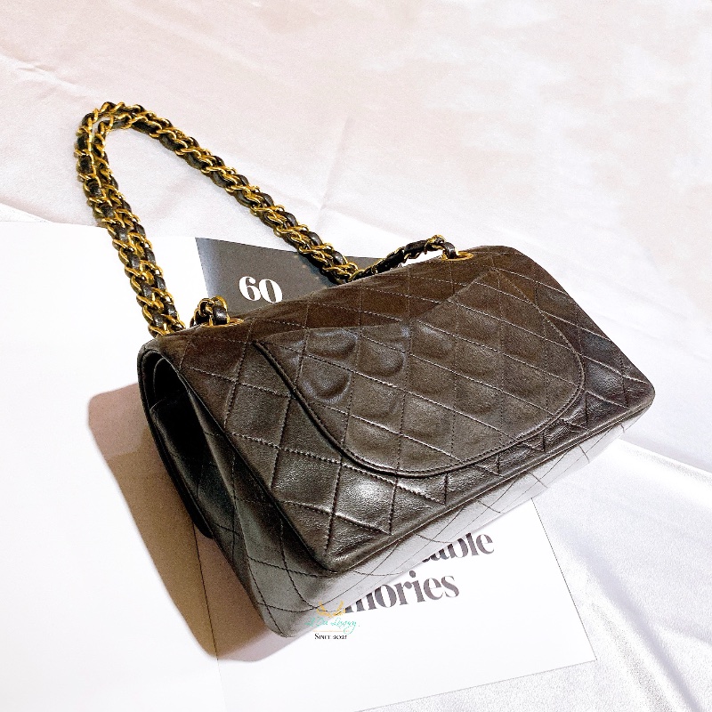 CHANEL 香奈兒 Vintage 老香 中古包 CF23 摩卡棕 x 金釦 口蓋包 晚宴包 COCO包-3