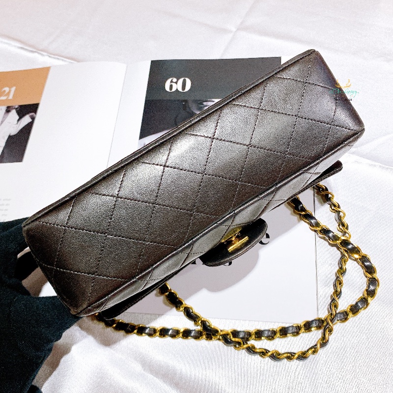 CHANEL 香奈兒 Vintage 老香 中古包 CF23 摩卡棕 x 金釦 口蓋包 晚宴包 COCO包-4