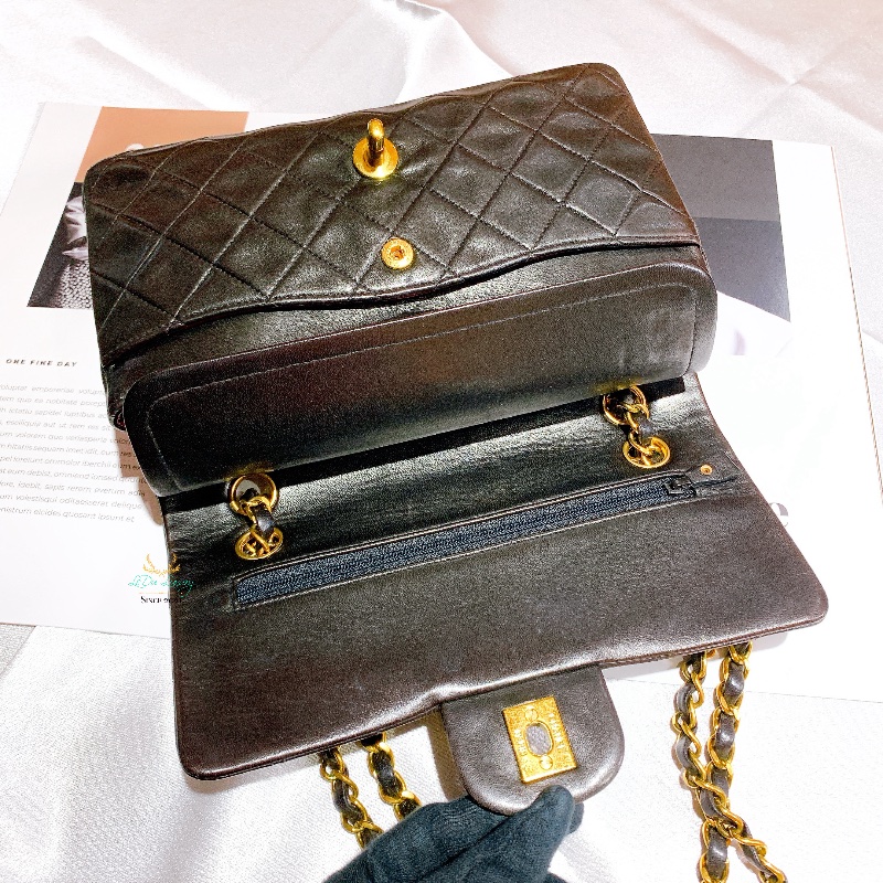 CHANEL 香奈兒 Vintage 老香 中古包 CF23 摩卡棕 x 金釦 口蓋包 晚宴包 COCO包-9