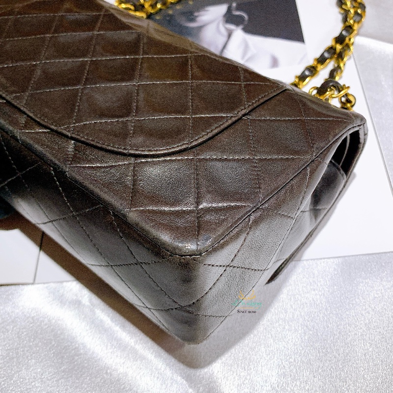 CHANEL 香奈兒 Vintage 老香 中古包 CF23 摩卡棕 x 金釦 口蓋包 晚宴包 COCO包-12