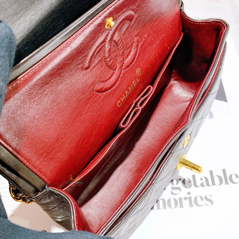 CHANEL 香奈兒 Vintage 老香 中古包 CF23 摩卡棕 x 金釦 口蓋包 晚宴包 COCO包-14