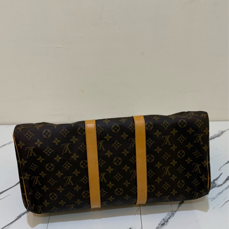 【LOUIS VUITTON LV 路易威登】棕色 原花 帆布 Keepall Bandouliere 45 手提行李袋M41418-3