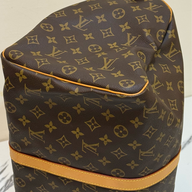 【LOUIS VUITTON LV 路易威登】棕色 原花 帆布 Keepall Bandouliere 45 手提行李袋M41418-5