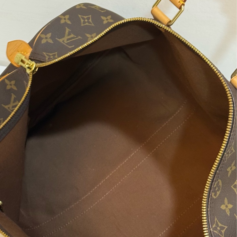 【LOUIS VUITTON LV 路易威登】棕色 原花 帆布 Keepall Bandouliere 45 手提行李袋M41418-11