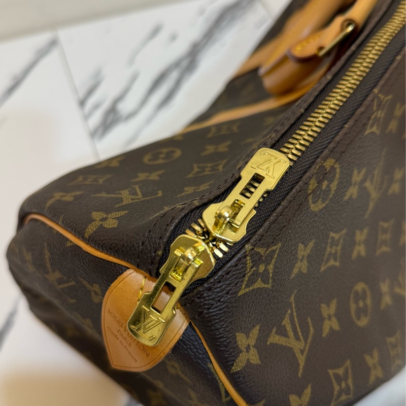 【LOUIS VUITTON LV 路易威登】棕色 原花 帆布 Keepall Bandouliere 45 手提行李袋M41418-12