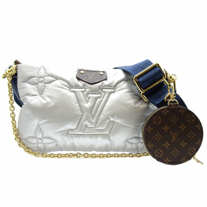 路易威登 2021 秋冬 Maxi Multi Pochette Accessoires 女士單肩包 M21057(已停產)Monogram Pillow,海軍藍和銀色-0