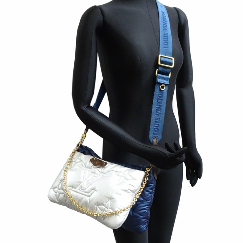 路易威登 2021 秋冬 Maxi Multi Pochette Accessoires 女士單肩包 M21057(已停產)Monogram Pillow,海軍藍和銀色-8