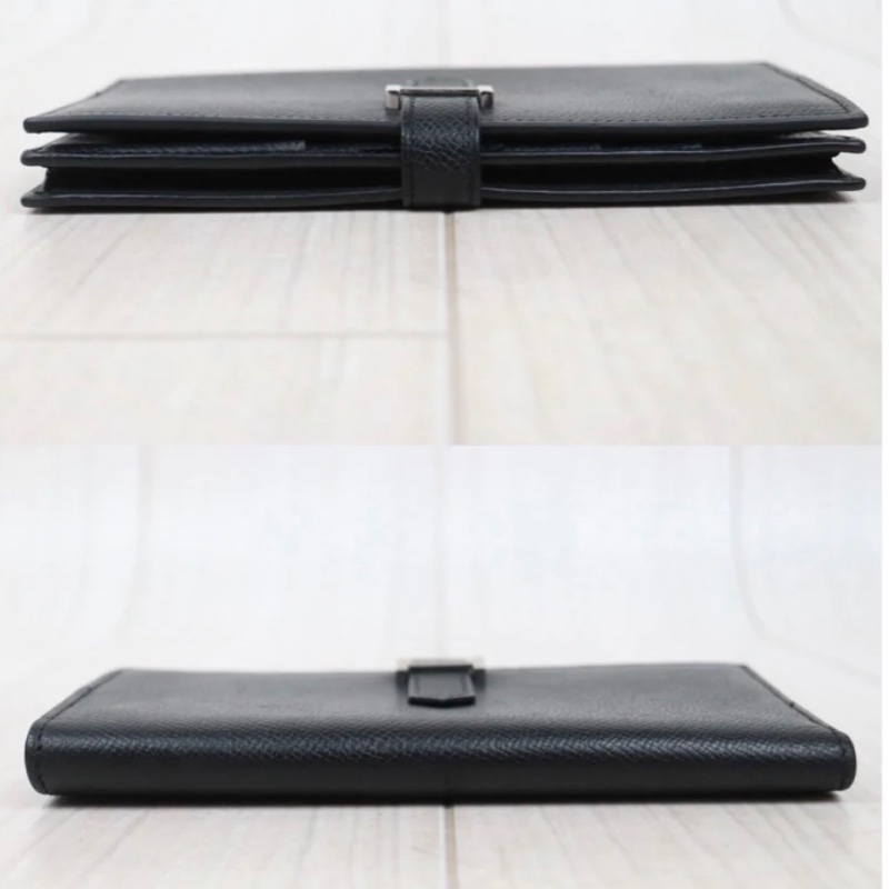 「JL精品代購」9新 Hermes 愛馬仕bearn黑銀長夾-4