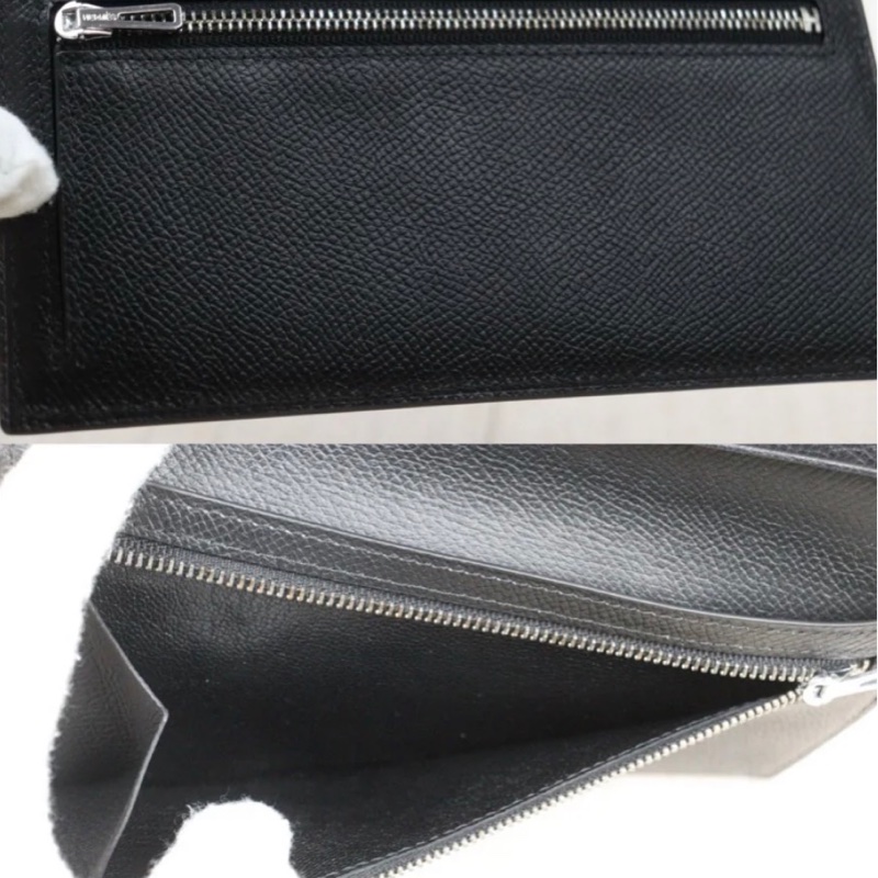 「JL精品代購」9新 Hermes 愛馬仕bearn黑銀長夾-6