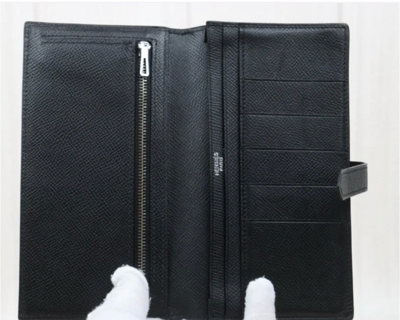 「JL精品代購」9新 Hermes 愛馬仕bearn黑銀長夾-8