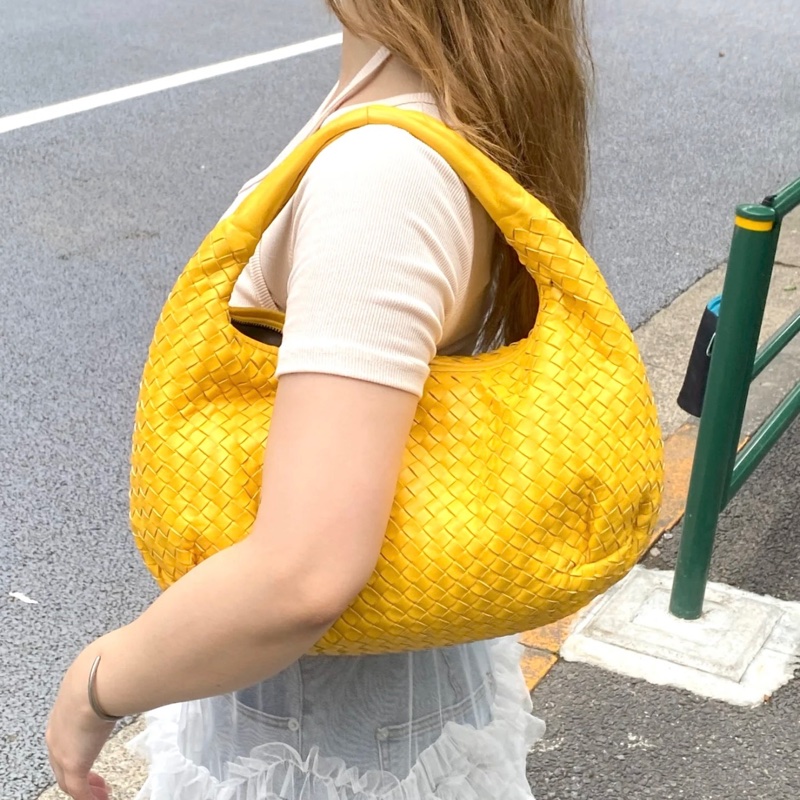 「JL精品代購」9新 BV 黃色編織hobo 肩背包-1