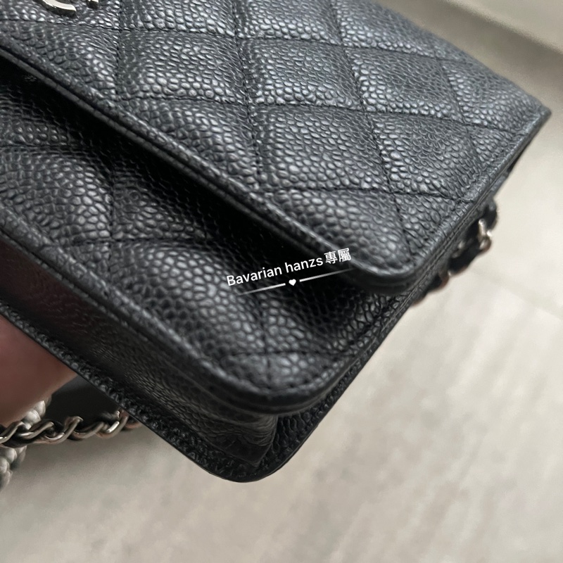 Chanel 黑色荔枝牛銀釦Woc-10