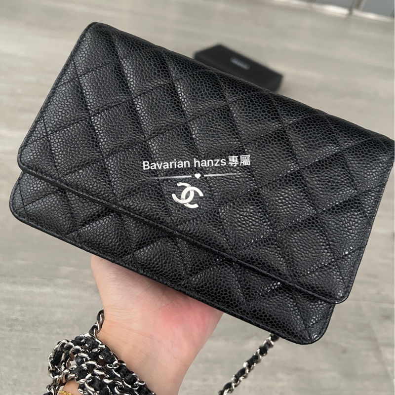 Chanel 黑色荔枝牛銀釦Woc-29