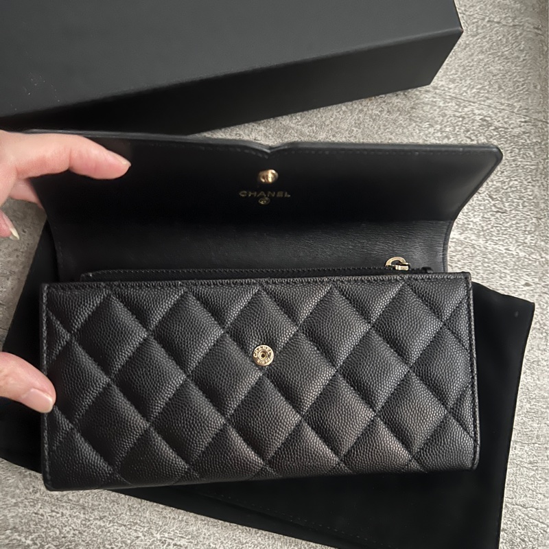 Chanel 黑色荔枝牛長夾-2