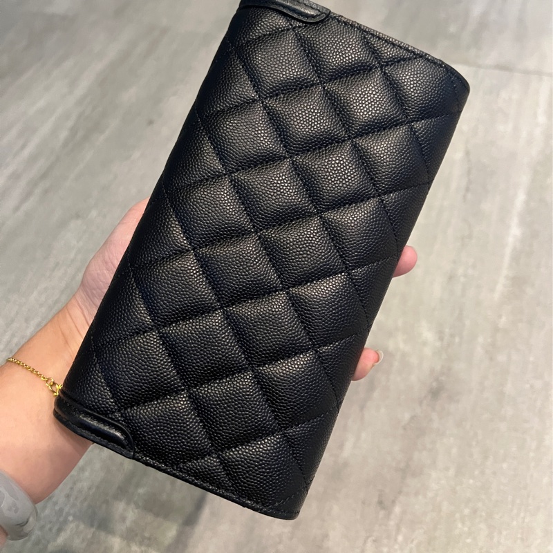 Chanel 黑色荔枝牛長夾-5