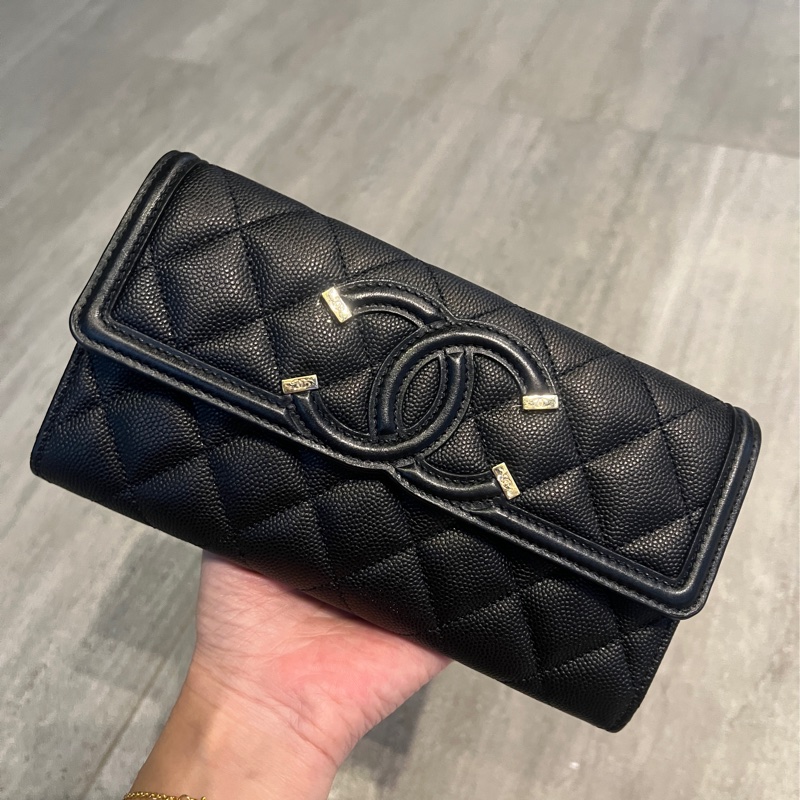 Chanel 黑色荔枝牛長夾-6