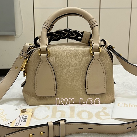 CHLOE Daria 小款 編織握把小牛皮 手提包 斜背包 米杏色 米色 正品 二手精品