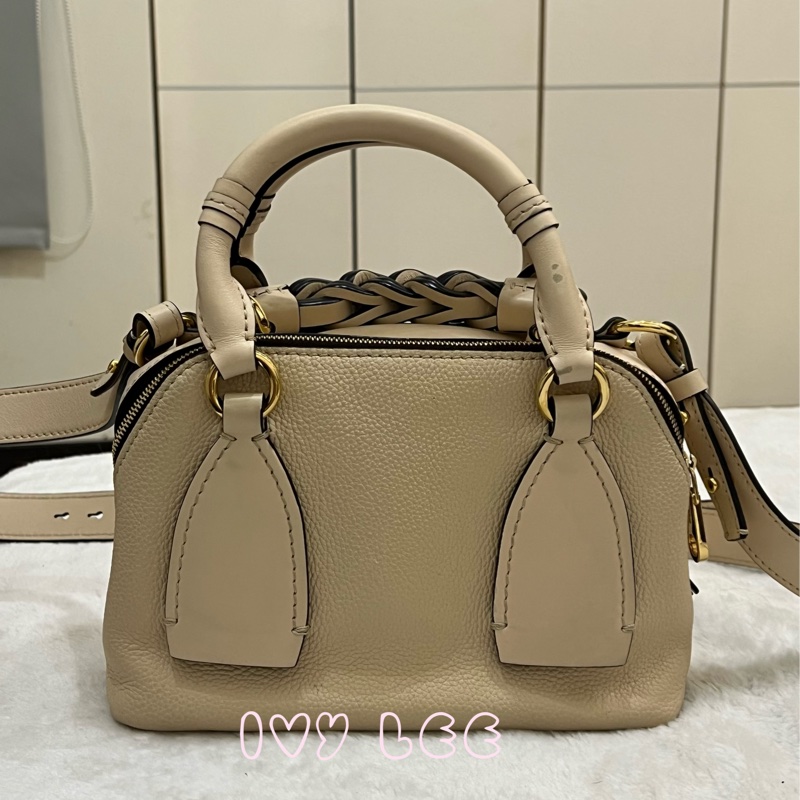 CHLOE Daria 小款 編織握把小牛皮 手提包 斜背包 米杏色 米色 正品 二手精品-1
