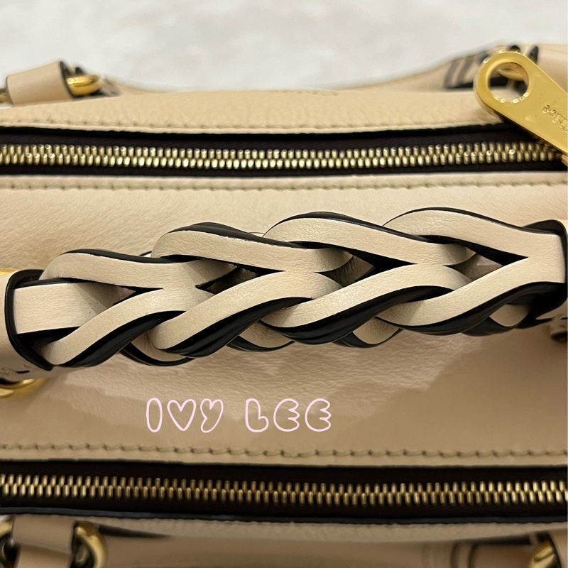 CHLOE Daria 小款 編織握把小牛皮 手提包 斜背包 米杏色 米色 正品 二手精品-18