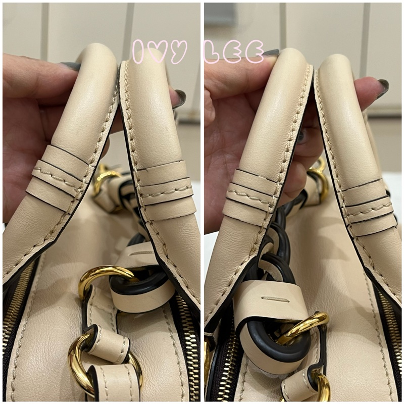 CHLOE Daria 小款 編織握把小牛皮 手提包 斜背包 米杏色 米色 正品 二手精品-24