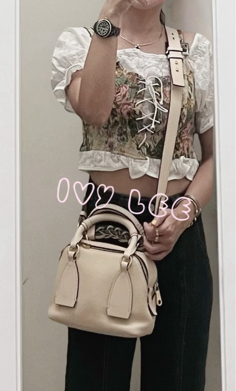 CHLOE Daria 小款 編織握把小牛皮 手提包 斜背包 米杏色 米色 正品 二手精品-38