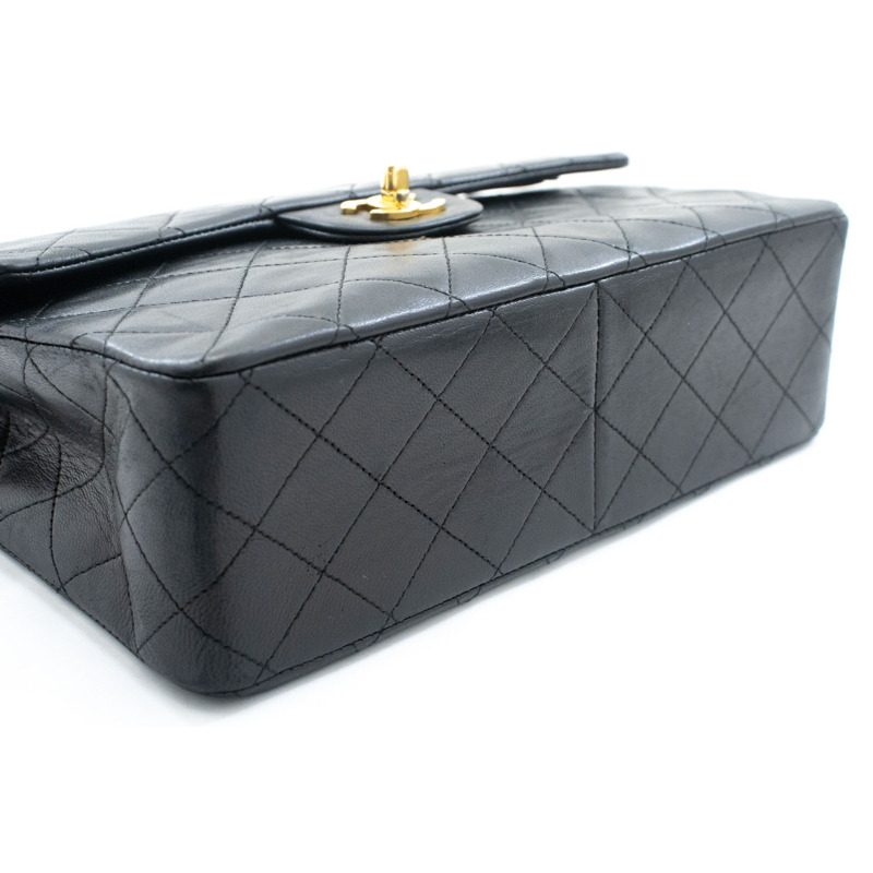 【日本直送】香奈兒雙蓋方形鏈條肩背包,黑色羊皮-3