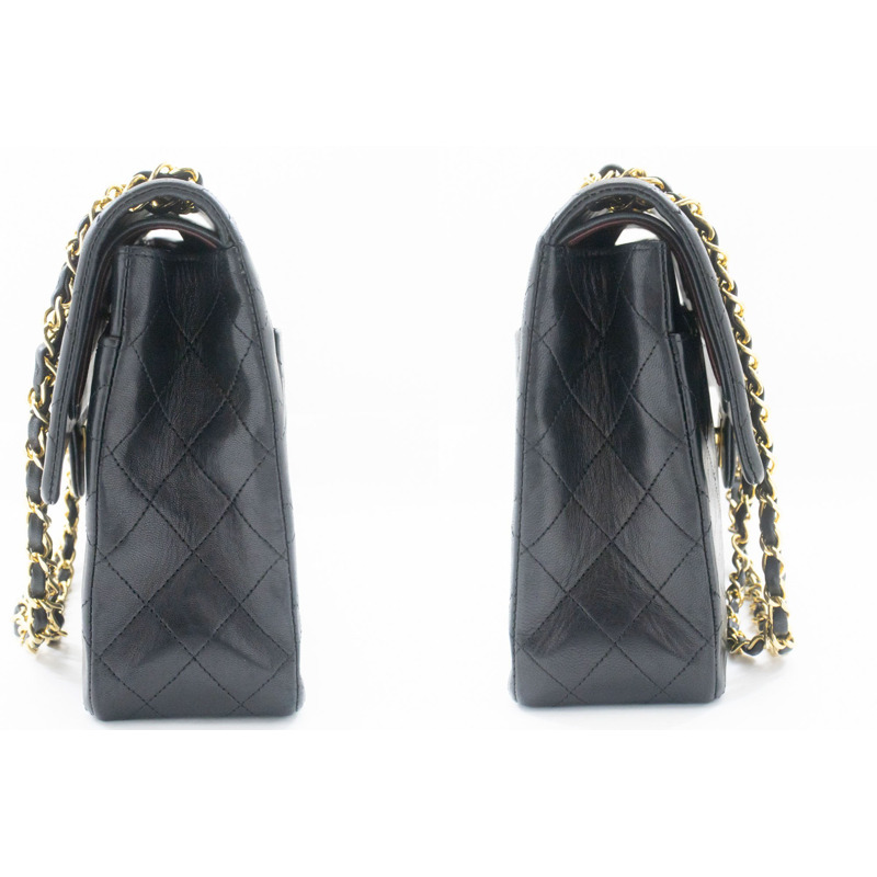 【日本直送】香奈兒雙蓋方形鏈條肩背包,黑色羊皮-4