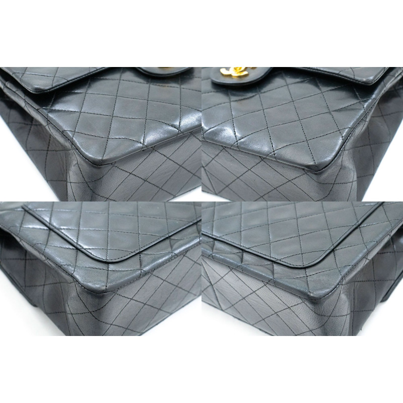 【日本直送】香奈兒雙蓋方形鏈條肩背包,黑色羊皮-5